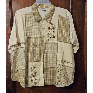 Vintage PS Career Elements Patchwork Blouse Short Sleeves Plus Size 26